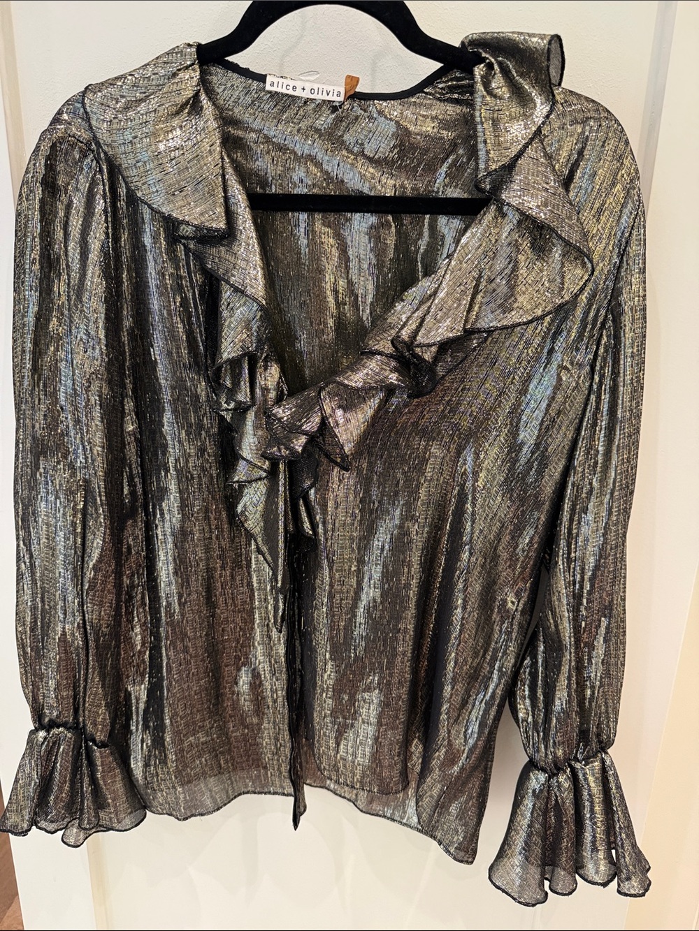 Alice + Olivia Metallic Ruffle-Trim Blouse
